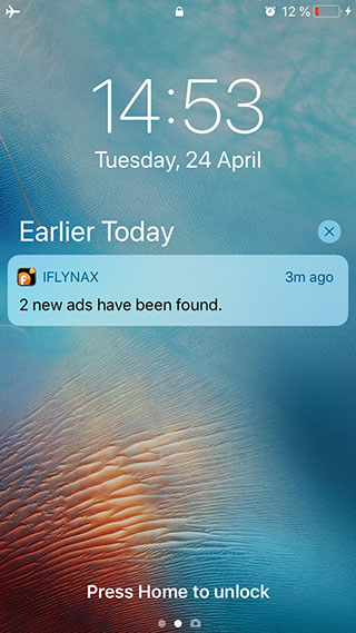 Ad alert push notification in iOS