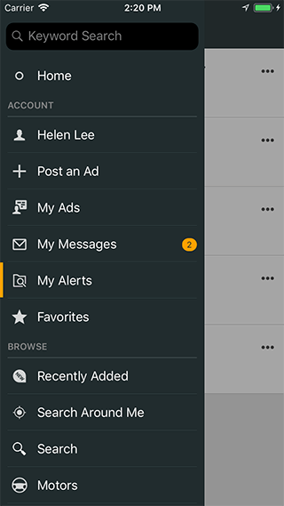 Found alerts counter in main menu in iOS