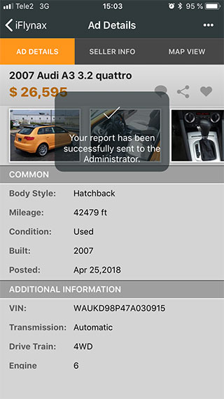 Report sent notification in iOS