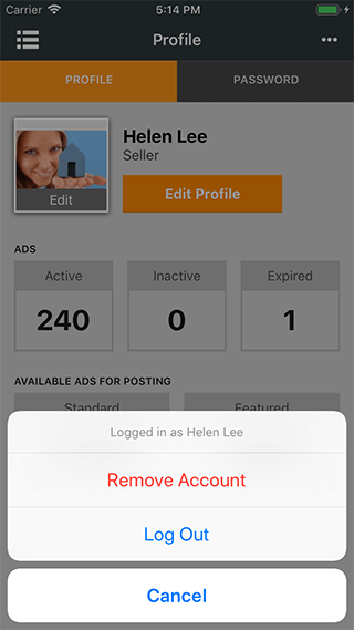 Terminate account button